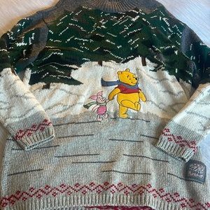 Disney Vintage Wool Blend Poohs Snowy Days Knit Sweater szXL